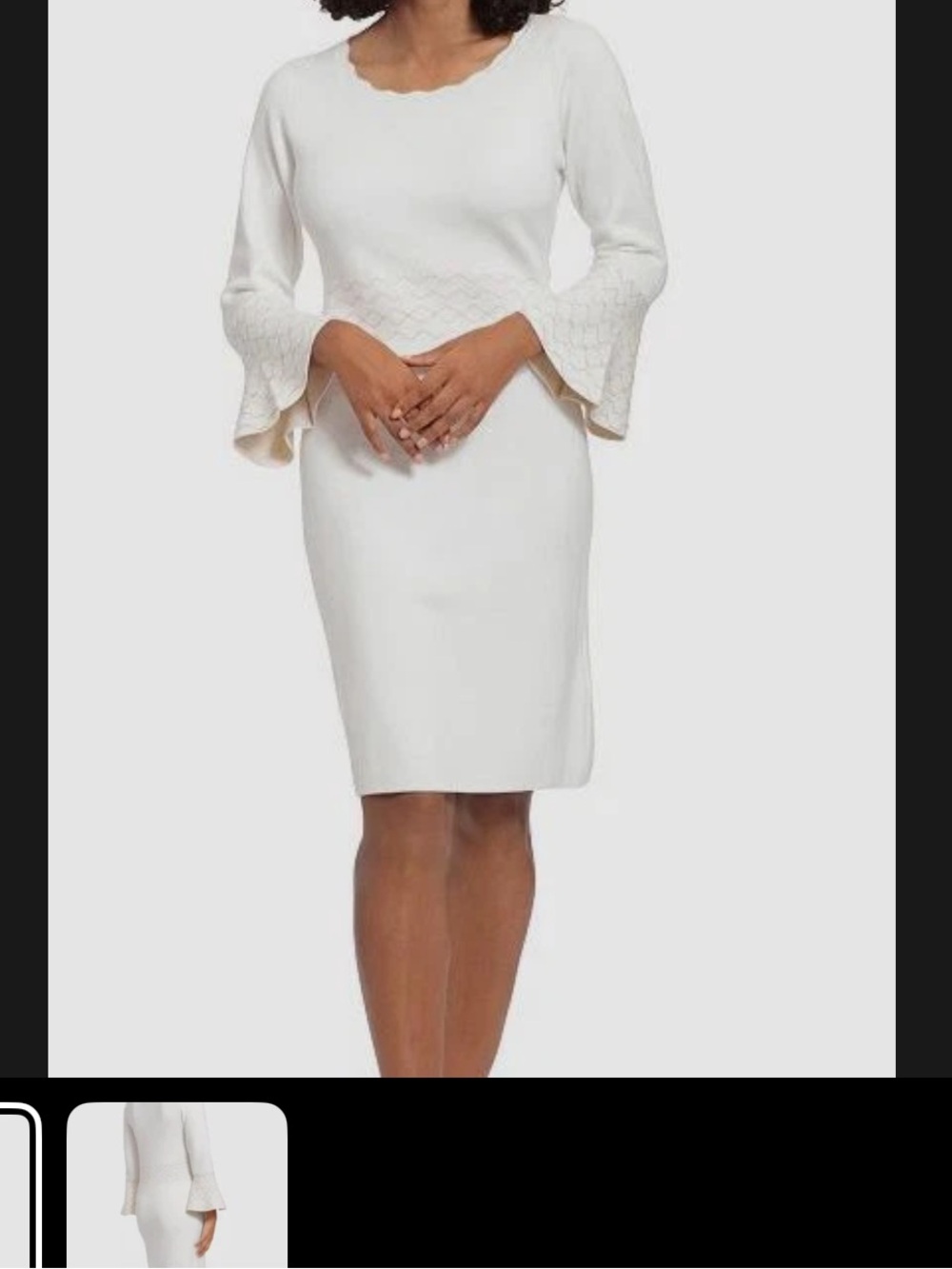 London Times Cream Scalloped Neck Bell-Sleeve Sheath Dress